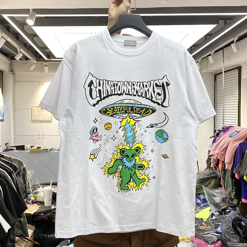 2021SS Little Bear Logo T Shirt Men Women High Quality Heavy Fabric Tee Alien Invasion Style Short Sleee Tops