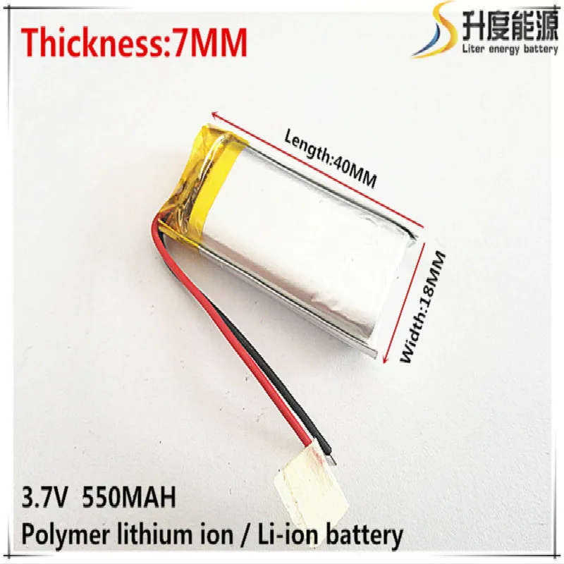 3.7 V,550 mAH,[701840] PLIB; polymer lithium ion/Li-Ion แบตเตอรี่สำหรับ GPS, mp3,mp4,mp5,dvd,bluetooth,ของเล่น