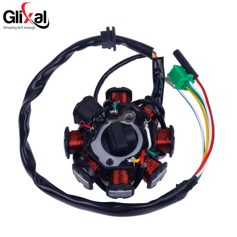 Glixal 8-coil Magneto Alternator Stator for GY6 125cc 150cc 152QMI 157QMJ Chinese Scooter Moped ATV Go Kart Quad Engine (3+2)