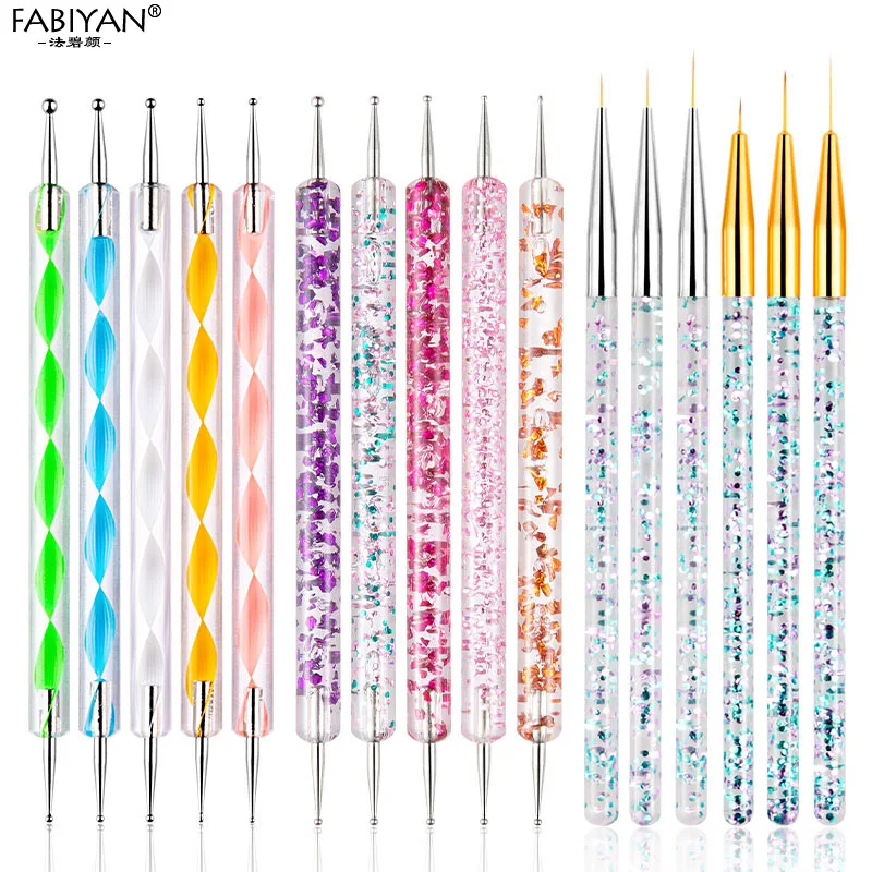 7/9/11/15mm Acrylic Nail Art Liner Lines Grid Stripes Brush 3D Tips Design Flower Painting Drawing Pen 3Pcs/set Manicure Tool