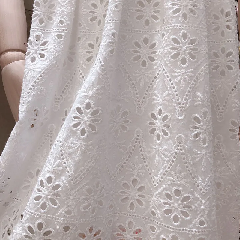 Broderie Anglaise Hollow Eyelet Lace Embroidered Fabric Off White Cotton Lace Fabric for Dress,Blouse,by the Yard