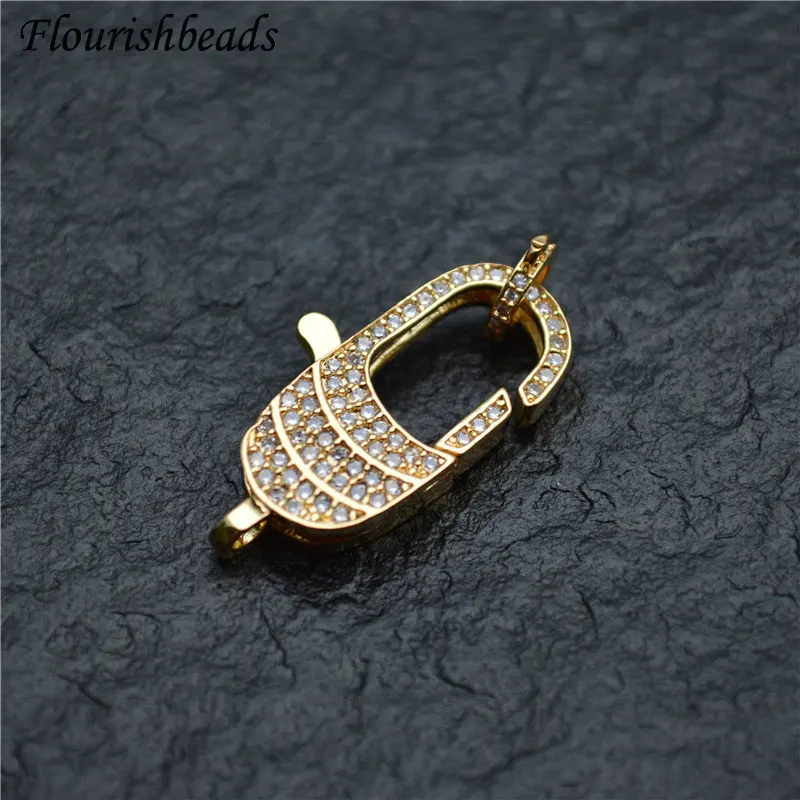 Baroque Pave CZ Zircon Beads Long Lobster Clasp Fasteners DIY Jewelry Makings Necklace Bracelet Chain Accessory Supplies 10pcs