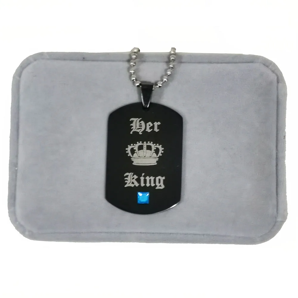 Stainless Steel Her King And His Queen Couple Necklace Pink Blue Crystal Couple Bracelet Necklace Jewelry Set
