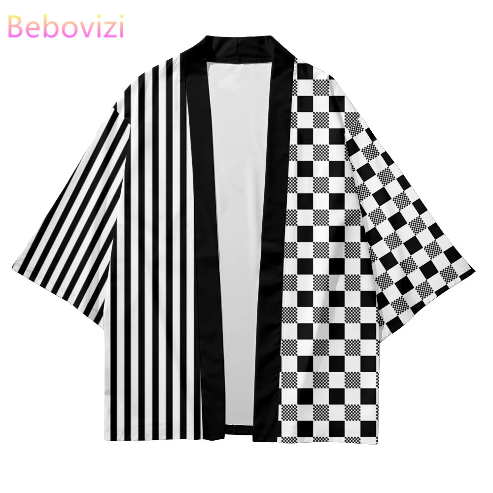 Plus Size XXS-6XL 5XL Striped Checkerboard Japanese Asian Streetwear Tanjiro Kimono Cardigan Women Men Harajuku Haori Top Yukata