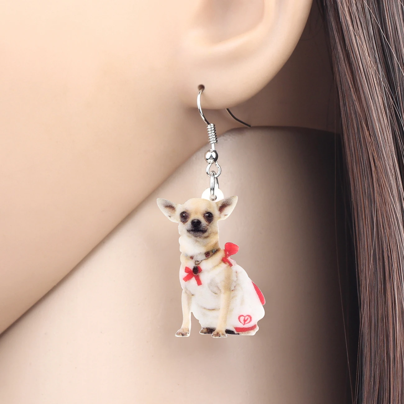 WEVENI Acrylic Chihuahua Dog Pet Earrings Big Cute Printing Animal Dangle Drop Jewelry For Women Girls Kid Novelty Festival Gift