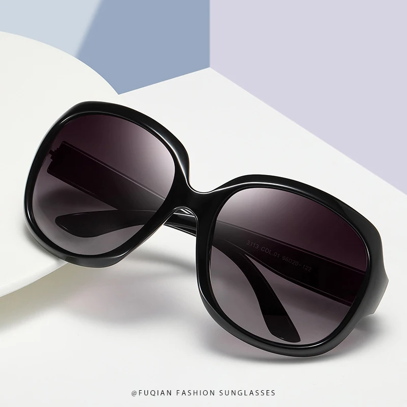 FUQIAN Marke Design Elegante Polarisierte Übergroßen Runde Sonnenbrille Frauen Einfache Art Und Weise Große Kunststoff Damen Sonnenbrille UV400 – Detail 2