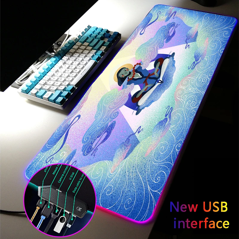 MRGLZY 30*80CM RGB Gaming Mouse Pad The Yunnan Myth LED USB Hub Multi-interface Mousepad Large Games Computer Desk Mat for Csgo