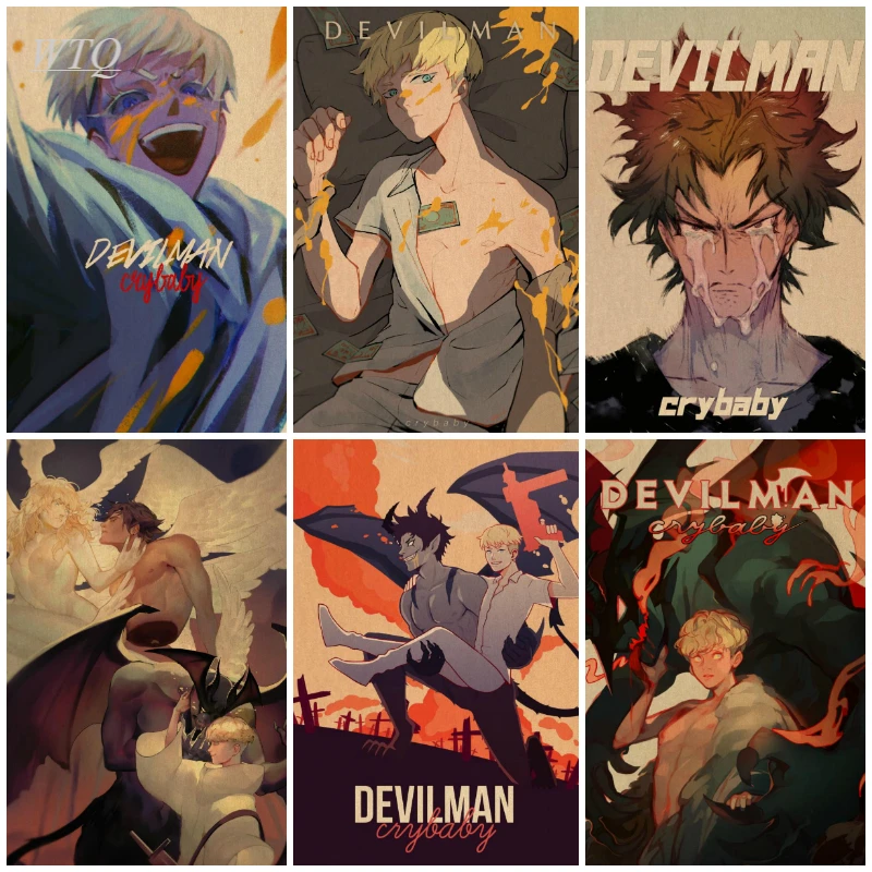 Devilman Crybaby Retro Poster Anime Posters Home Decor Wall Decor Poster Canvas Painting Wall Art Photos for Children's Room