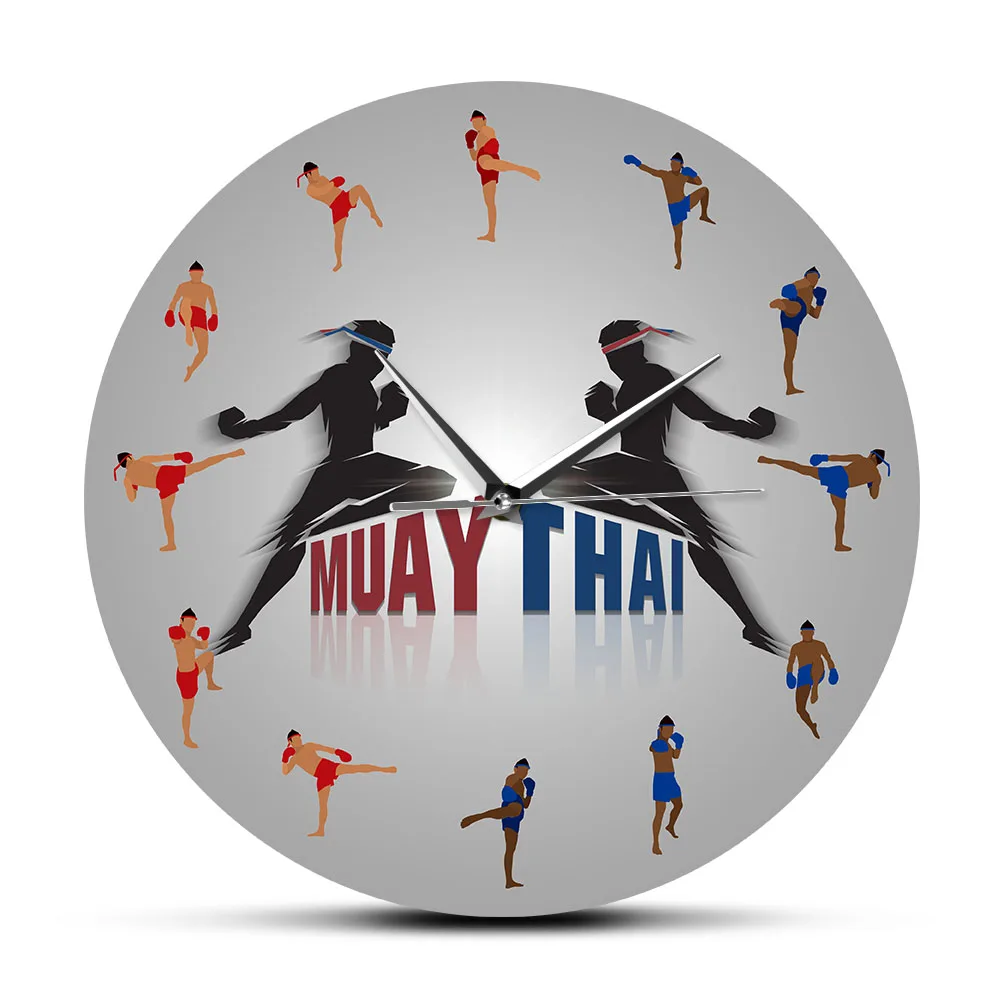 Muay Thai Job Art Modern Silent Wall Clock Thai Boxing Fighting Home Decor Thailand Native Martial Art Lover Hanging Wall Watch