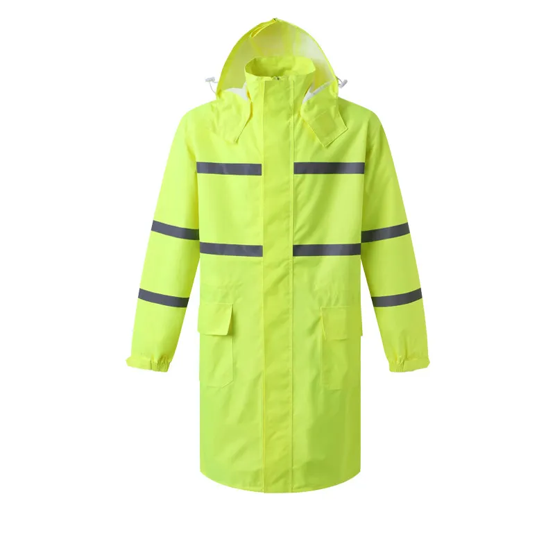 Adult Long Cloak Raincoat Hi Vis Reflective Raincoat Thicken Oxford Waterproof Split Coat Suit With Big Tool Pocket  Fluorescent