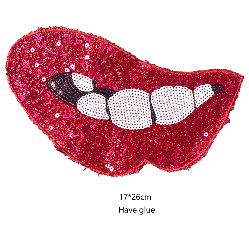 Sequins Cartoon Lip Mouth Badge, Cloth Patch Sticker, Clothing Accessories,Iron on Patches for Clothing, Large