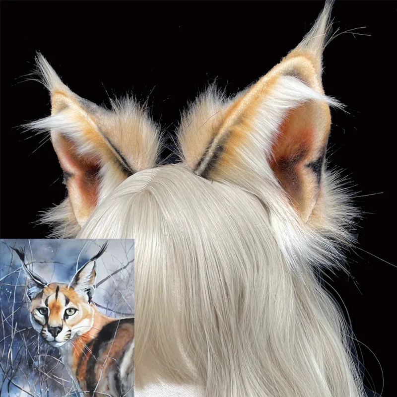 New Original Custom Jungle Cat Simulation Animal Hand Made Animal Ear Lynx Cat Ear Fox Ear KC Hair Ornament Hair Hoop Cosplay