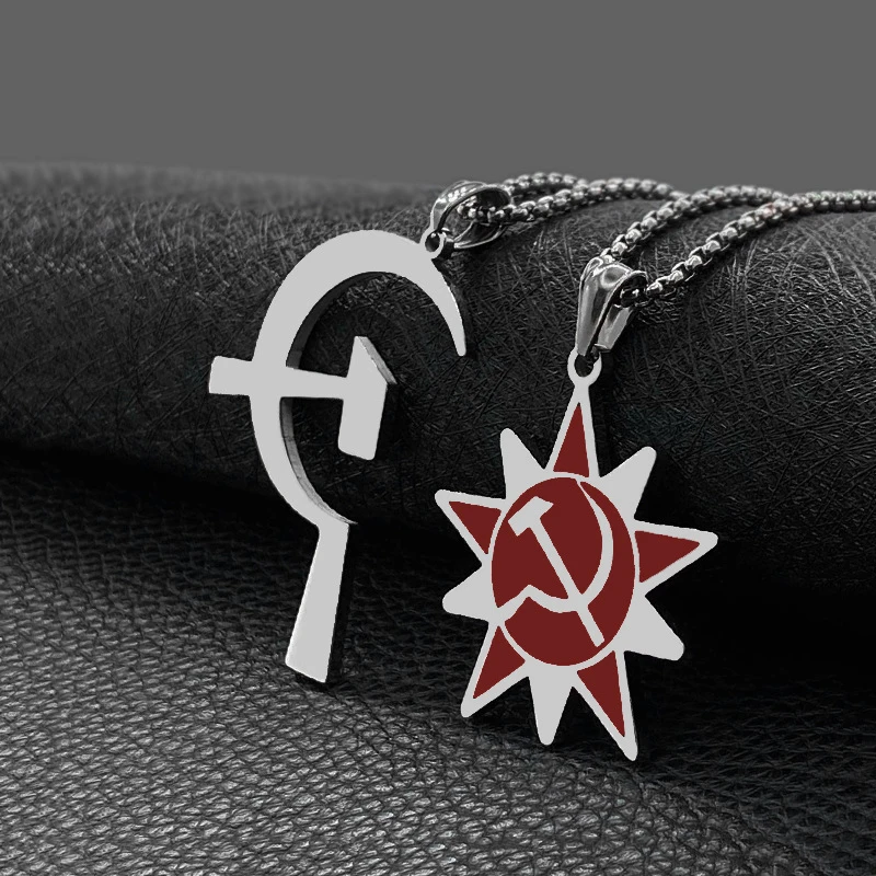 Titanium Staal Rusland Ussr Sovjet-unie Ketting Sikkel Hamer Hipster Hanger Ketting Gift 55Cm