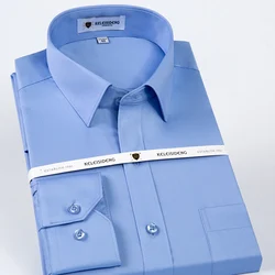 Mercerized Cotton Square Collar Solid Men's Dress Shirts Long Sleeve Slim Fit Anti Wrinkle Easy Care High Quality Clothing