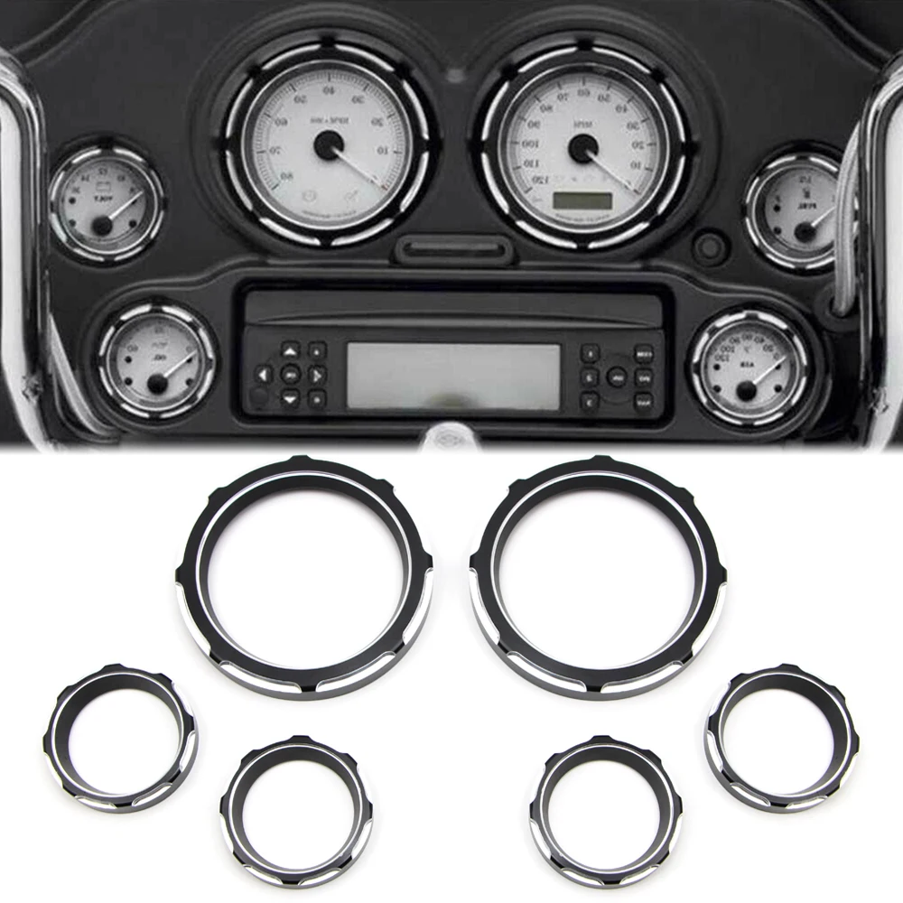 Instrument Board Burst Gauge Bezel Kit for Harley Road / Electra Glide FLHT 96-13 / Street Glide FLHX 06-13 / 09-13 Trikes 6Pcs