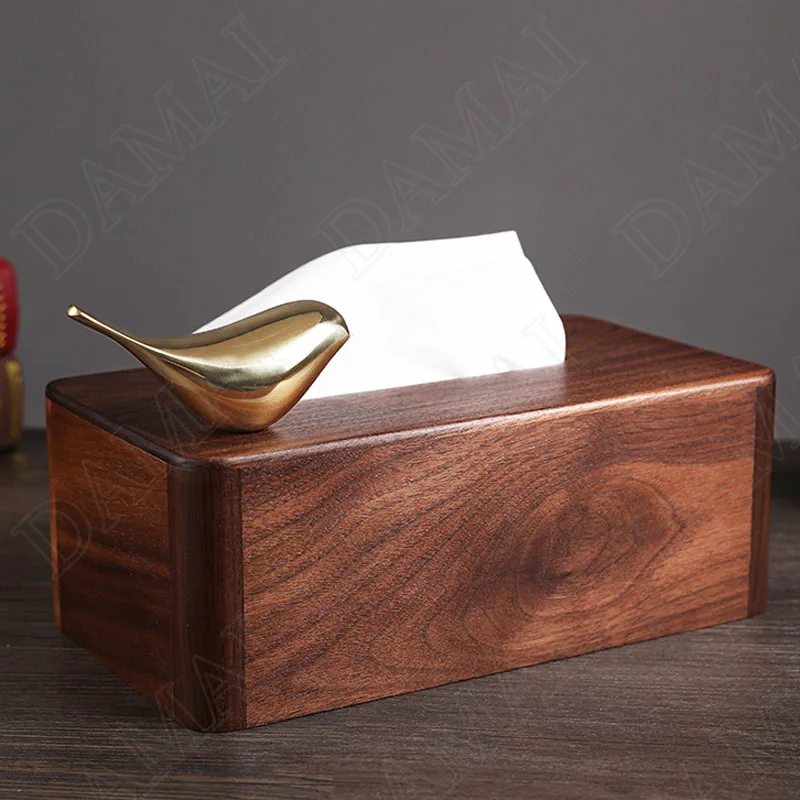 Chinese Black Walnut Tissue Boxes Gilded Bird Decorative Napkins Storage Box Living Room Paper Towel Organizer Home Decoration