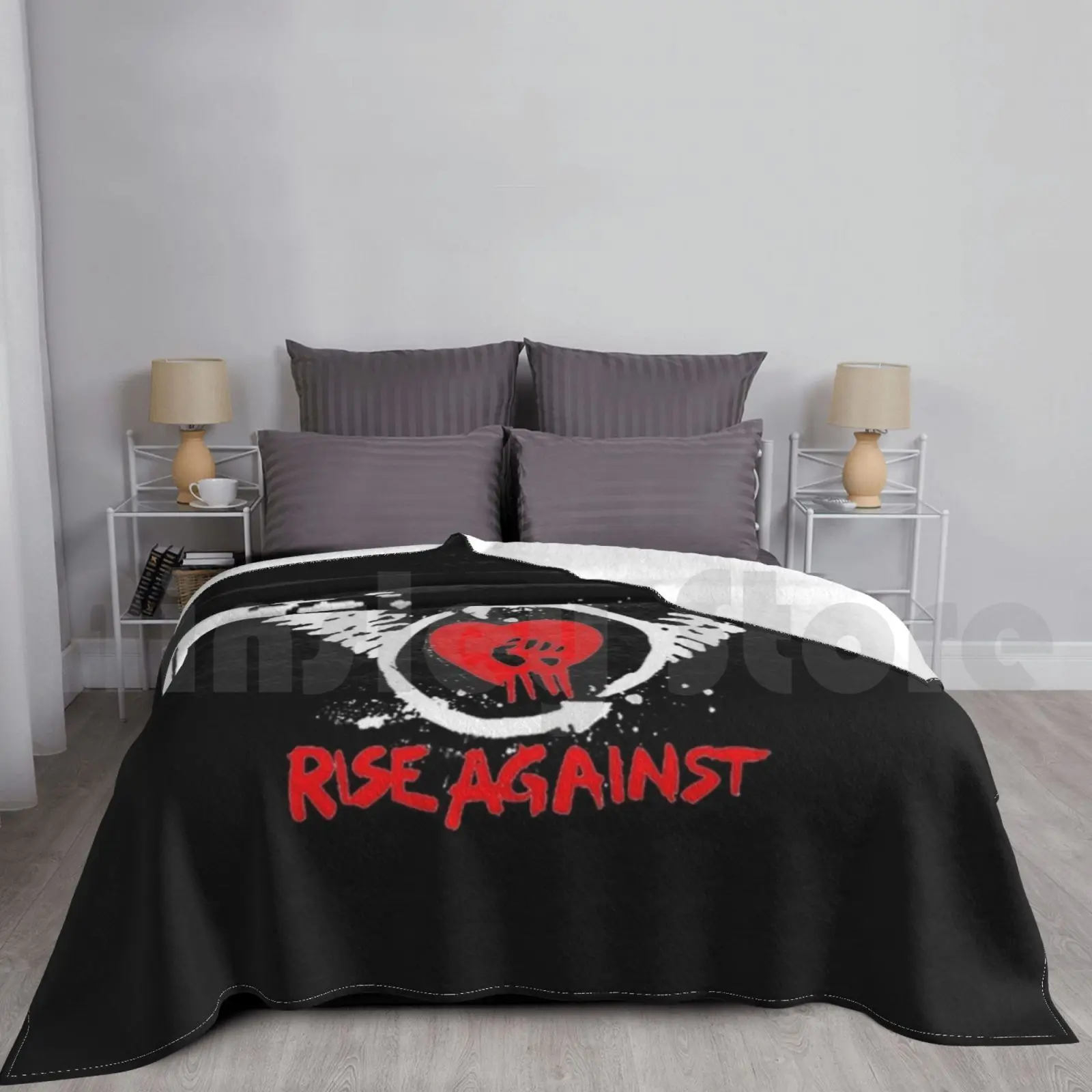 Blanket-Grunge Logo , White With Red Heart. Logo Capturing The Energy Of The Legendary Punk , Rock Band. Funny Print Reusable