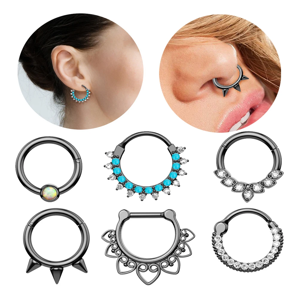 

HONGTU 1PC 16G Nose Rings 316l Surgical Steel Septum Piercing Hinged Segment Ring Hoop Lip Rings Helix Cartilage Rook Earrings