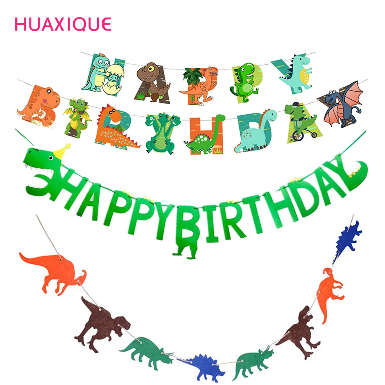 Dinosaur Hanging Banner Flag Dinosaur Birthday Party Decor kids Jurassic Dino Happy Brithday Banner Hanging Garlands Supplies