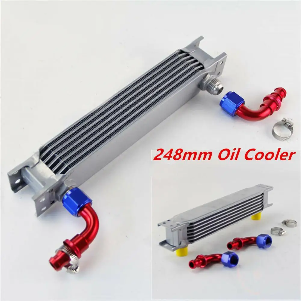 Universal 248MM Car Oil Cooler T-6061 Aluminum Silver 7 Row AN10 Engine Transmission Oil Cooler W/ Fittings Kit Auto Parts