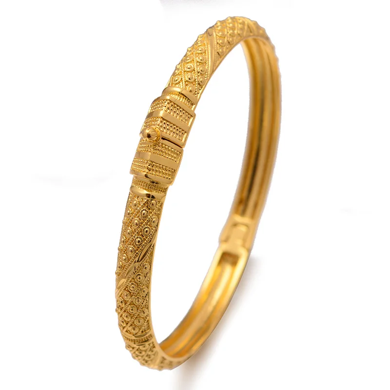 24K 1Pieces/Lot Wholesale Ethiopian Gold Color Bangles For Women Factory Price The Style of African Middle East Dubai Jewelry