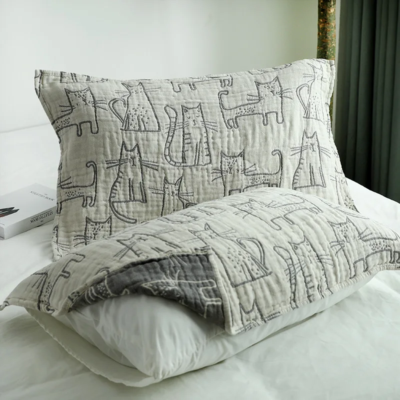 2Pcs/set Pure Cotton Six Layer Fold Gauze Pillow Towel Japanese Thickened Pillow Towels Bedroom Household Pillow Case Cover