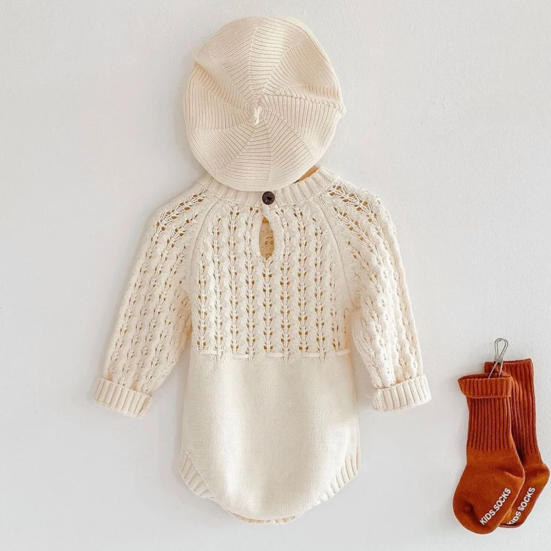 Spring Baby Clothes Girls Romper Autumn Long Sleeve Baby Girl Knit Hollow Out Rompers Baby Jumpsuit Baby Clothes