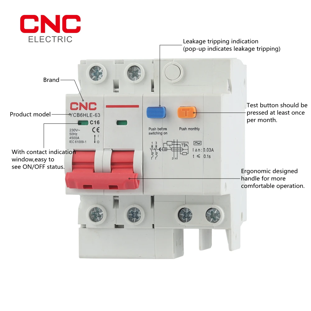 CNC Main Switch 30mA Residual Current Circuit Breaker with Over Current Protection RCBO MCB