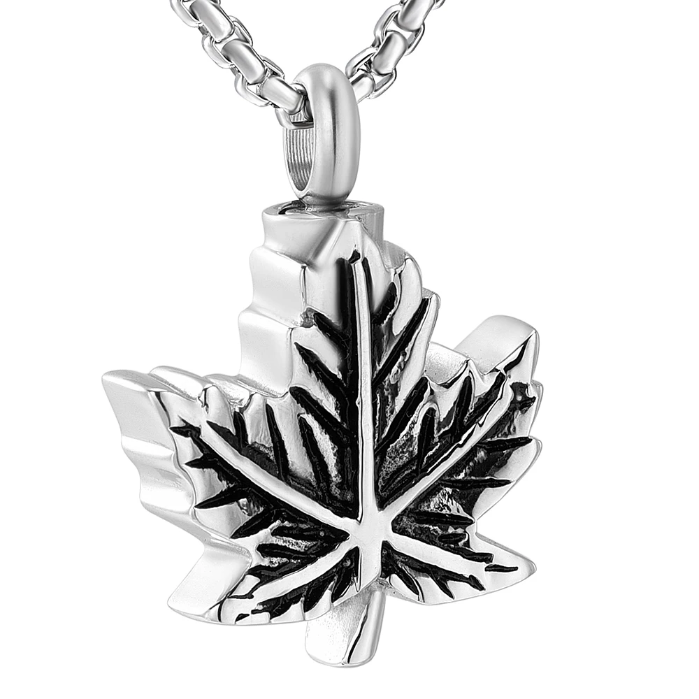 

LL018 Keepsake Necklace Ashes Holder Keepsake Maple Leaf Cremation Jewelry Urn Memorial Pendant Stainless Steel Engravable
