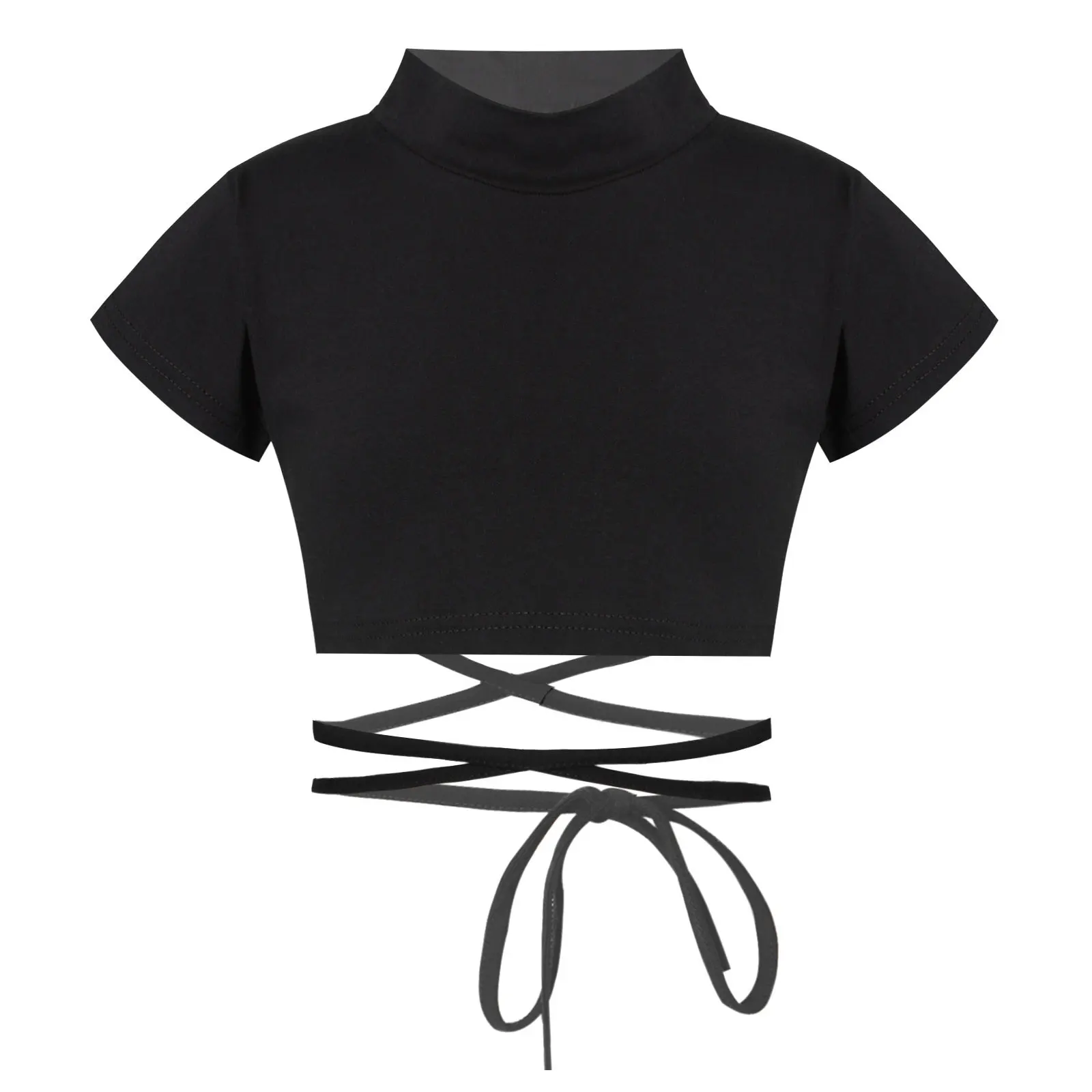 Kids Girls and Boys Unisex Cotton Short Sleeve Jazz Modern Dance Hip Hop Performance Costume Sport Crop Top Sash Tie Cross Waist