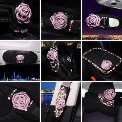 Mesh Pearl Flower Car Interior Decoration Accessories Set Headrest Pillow Steering Wheel Cover Gear Handbrake Cover Seat Cushion