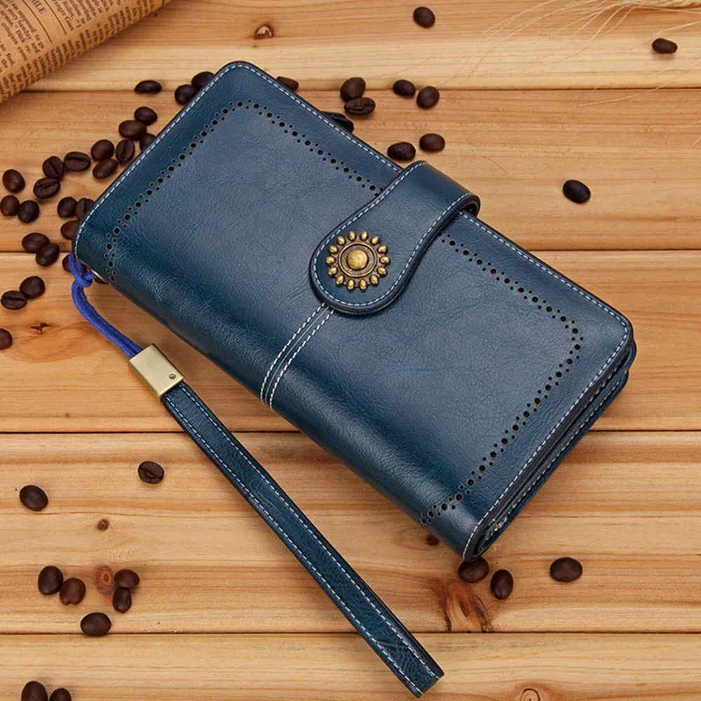 2022 Leather Women Wallets Name Engraving Genuine Leather Female Wallets Large High Quality Fashion Photo Holder Women Purse