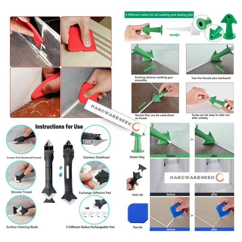 SUNSHINE Silicone Sealant Scraper and Trowel Nozzle Plus Silicone Caulking Tools and Finishing / Smoother Tools