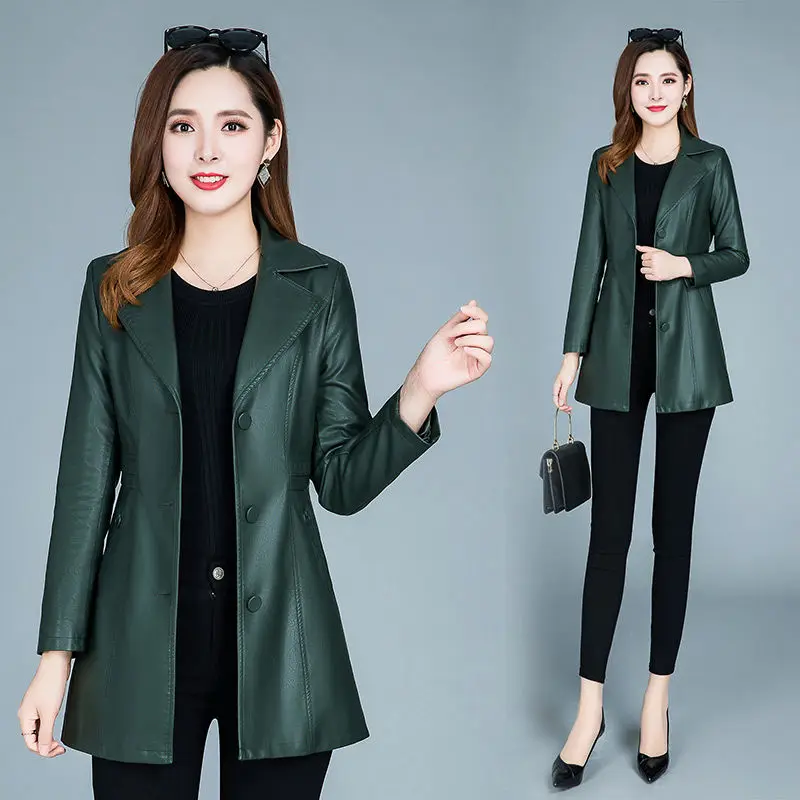 Women\'s Leather Jacket Long 2023 Autumn And Winter Loose Thickening Slim Leather Coat Female Fashion Women Clothing