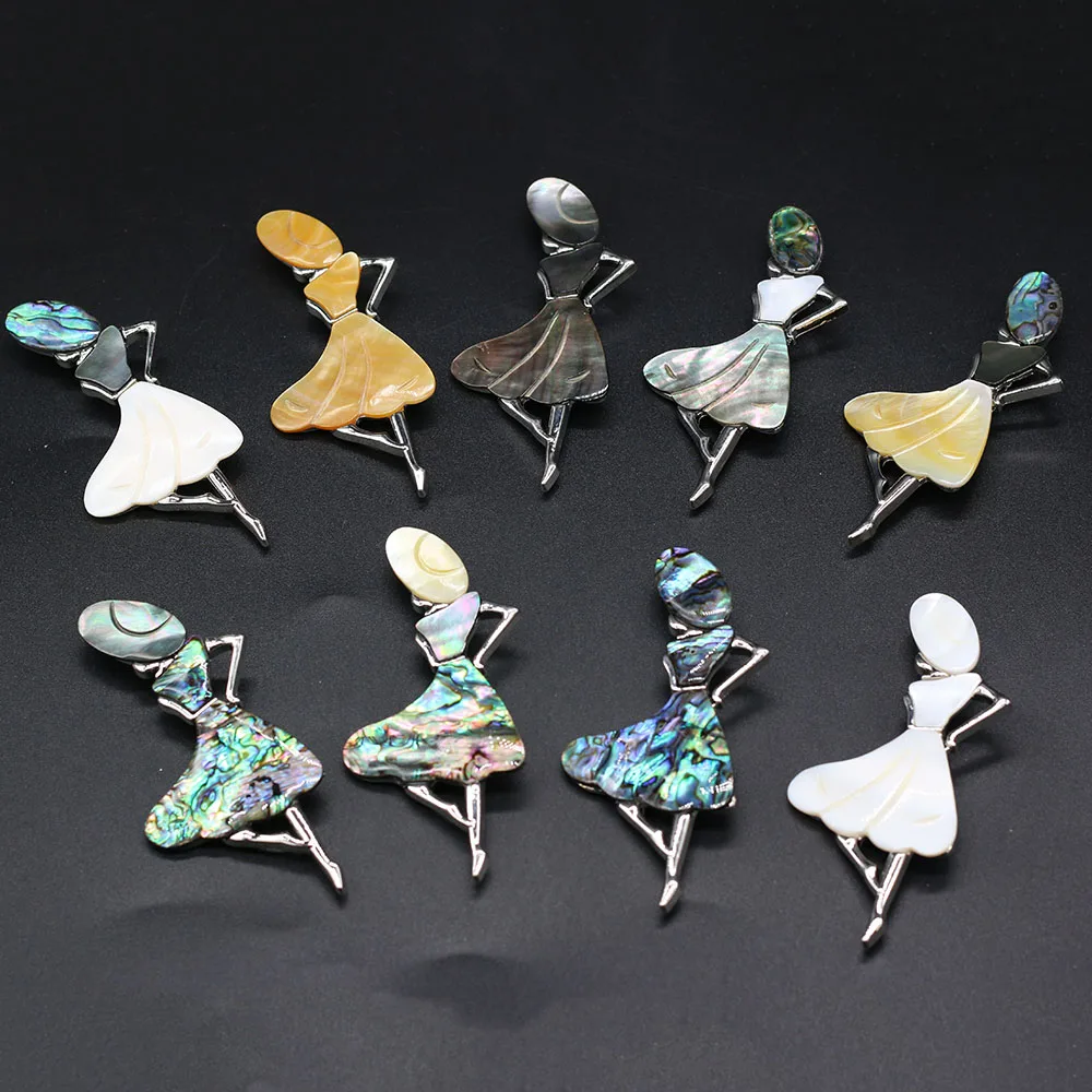 New Natural Shell Women Brooches Alloy Pins For 9-color Weddings Banquet Office Brooch Pins Gifts 37x80mm