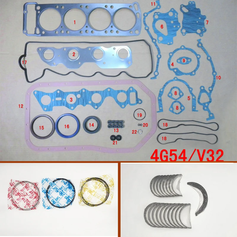 4G54 Full gasket set kit crankshaft connecting rod bearing piston ring for Mitsubishi PAJERO /MORTERO/PICK-UP/STARBO/TURBO 2.6L