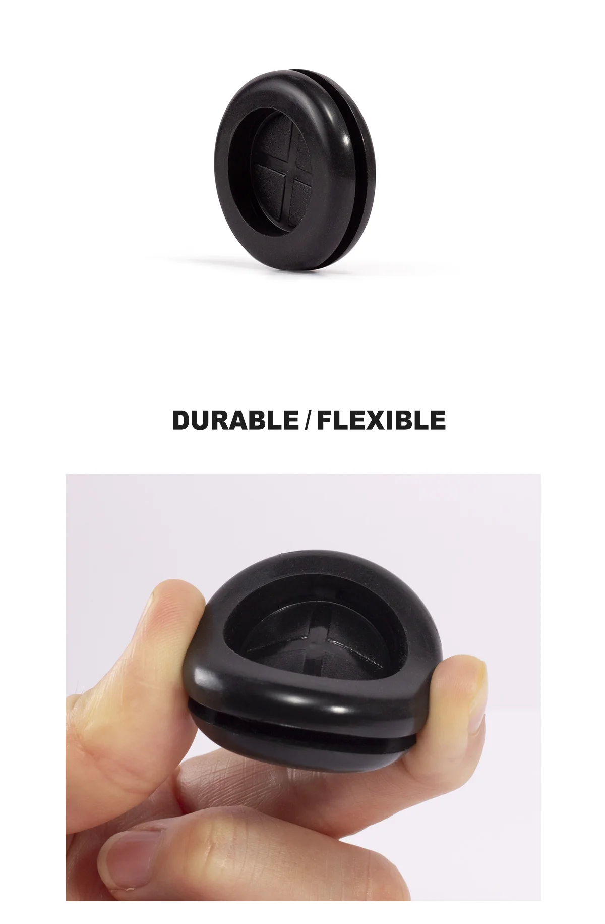 Flexible Rubber Grommet for Cable Hole Cover, Wire Organizer, Cable Pass Through, Round Gasket Black