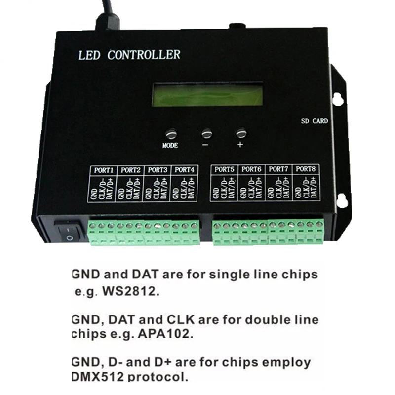 Led Programmable Controller PC Software 8192 Pixels Work With DMX Controller 8ports Stand-Alone SD Card Controller H803SA