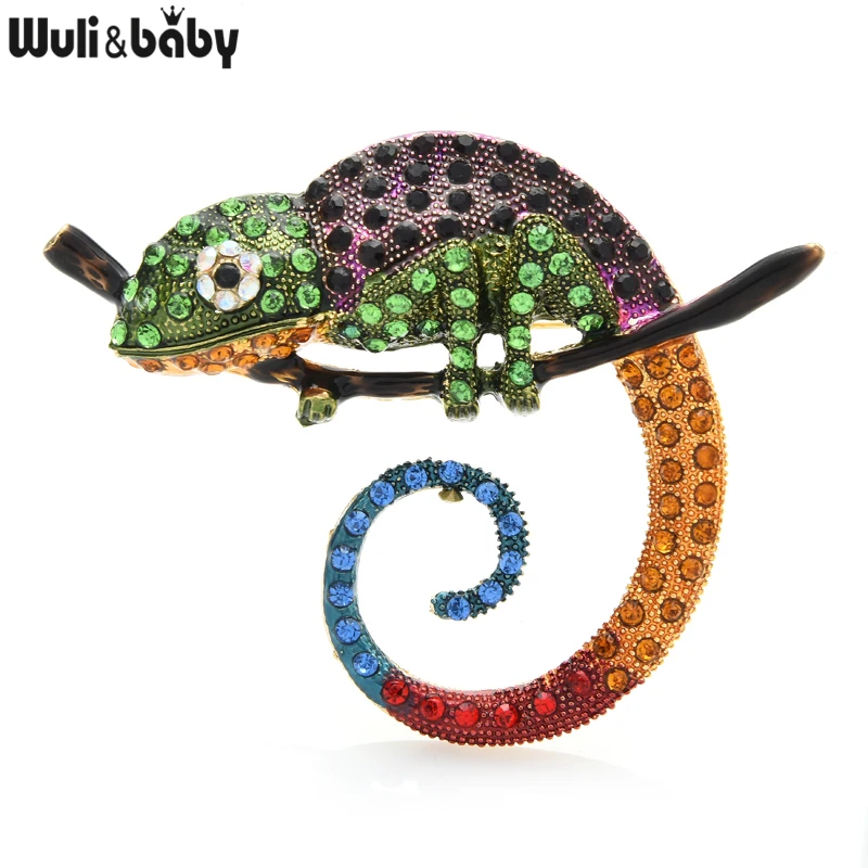 Wuli&baby Big Multicolor Lizard Brooch Pins Fashion Animal Brooch Jewelry Gift 4 Colors Chameleon Pins