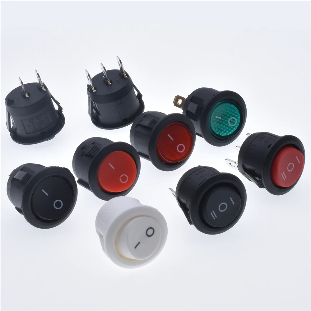 5pcs KCD1 Round 3 Pin With light SPST 3 Position ON/OFF 2 Position Rocker Boat Switch 6A 220V 10A 125V Round Rocker Dot Boat LED