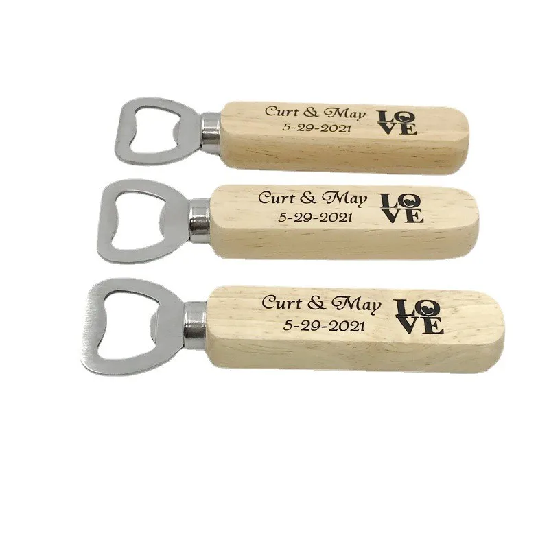 35/36PCS Personalization Wedding Gift Customizable Stainless Steel Bottle Opener with Wood Handle Custom Printing LOGO