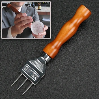 Ice Pick Sturdy Stainless Steel Three Pronged Crusher with Solid Wood Handle for Ice Crushers Cocktail Bartender Bar Tools