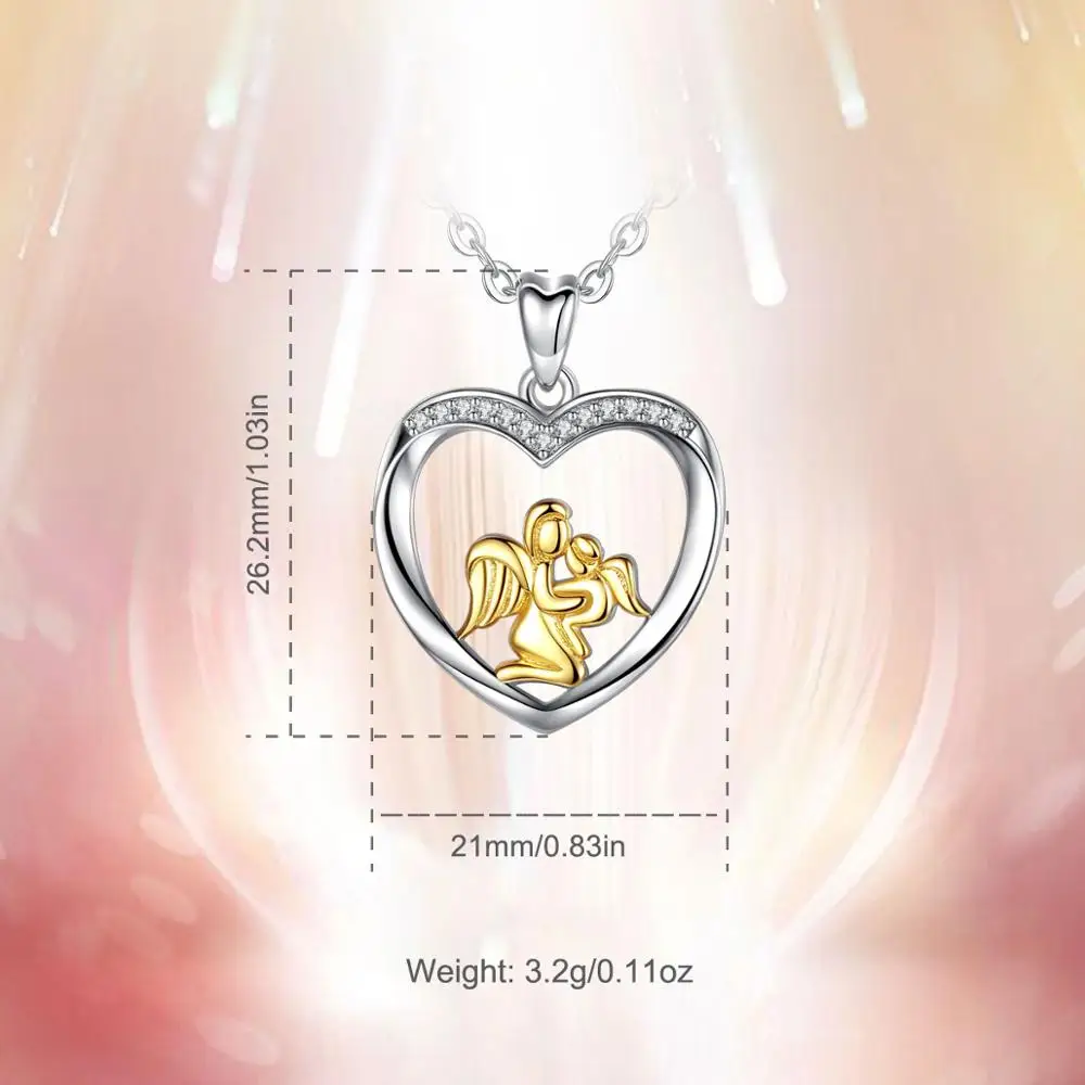 Eudora 100% 925 Sterling Silver Mom Love Angel Baby Pendants Crystal Heart Pendant Necklace Women Fashion Jewelry Gift CYD053