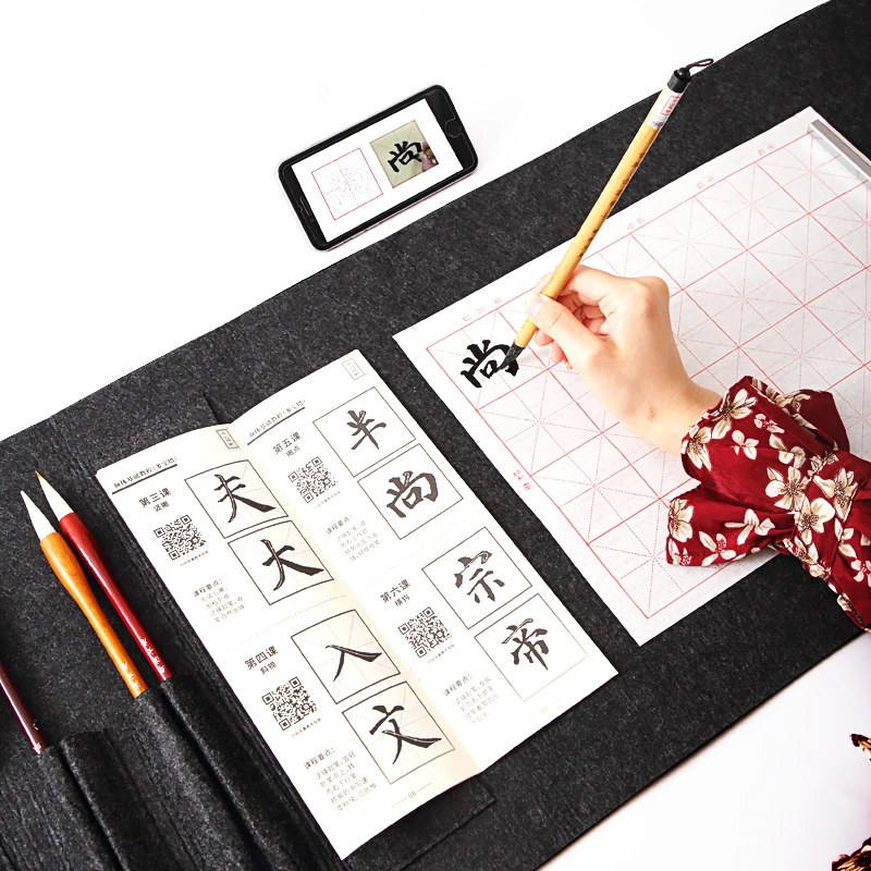 Large Pencil Bag Chinese Calligraphy Brush Pen Curtain Calligraphy Writing Felt Pads Portable Felt Writing Brush Pen Case