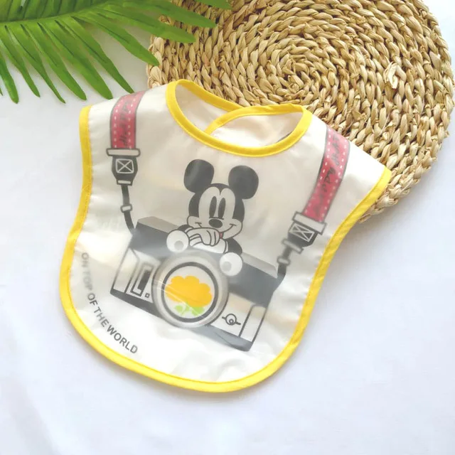 Disney Cute Cartoon Mickey Minnie EVA Waterproof Baby Dinner Bib Leak-proof Pocket Baby Lunch Feeding cloths baby Apron newborn