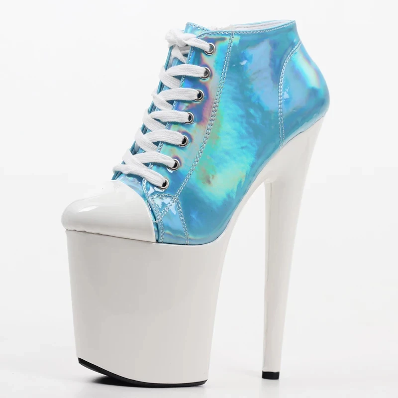 20CM Super High Heels Plattform Kreuz-gebunden Stripper Sexy Holographische Farbe Pole Dance Fetisch Nachtclub Punk Schuhe Größe 36-43