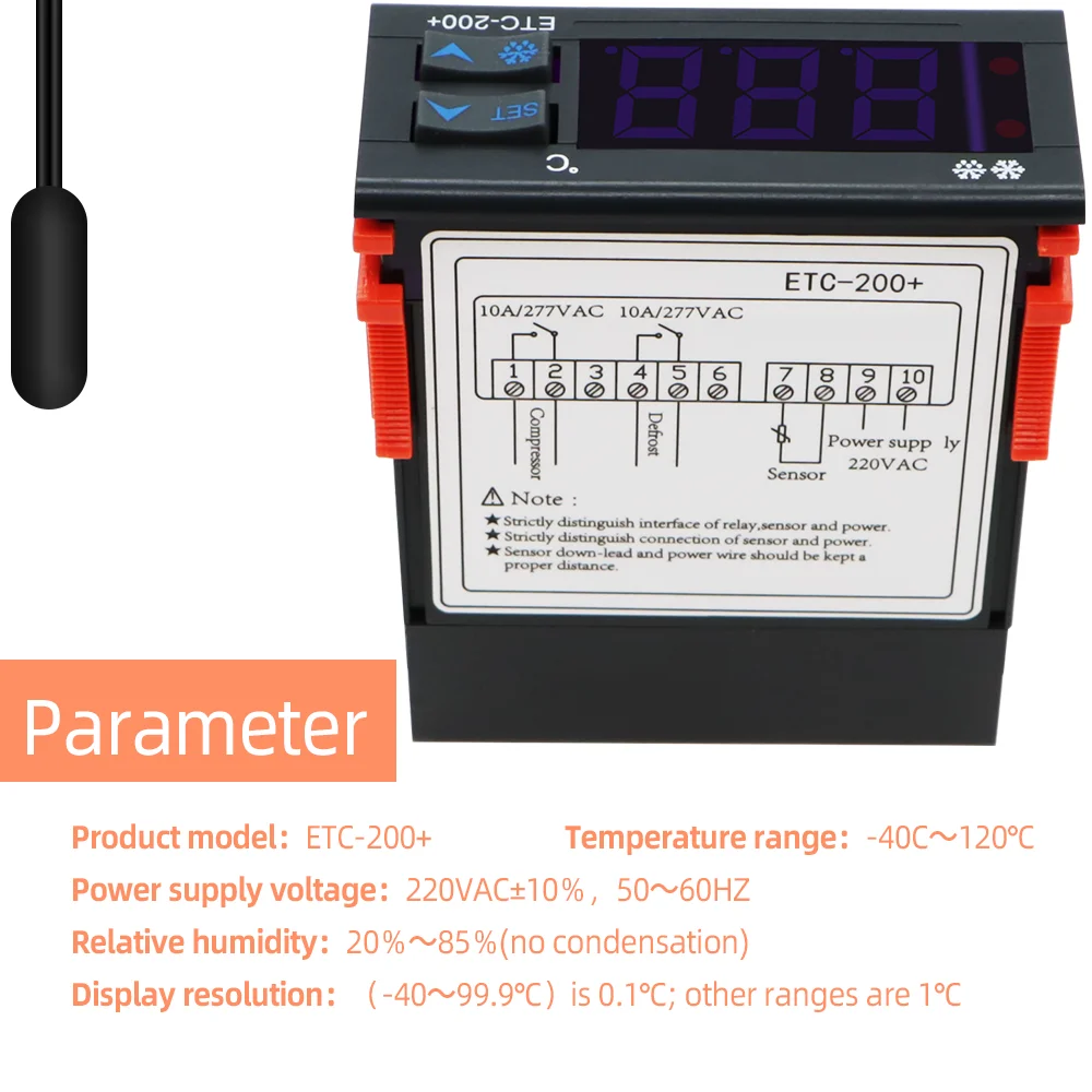 220V pomiar temperatury termostatu i kontroler cyfrowy termostat ETC-200 alarmu rozmrażania chłodzenia +