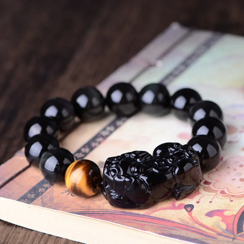 High quality natural obsidian pixiu bracelets tiger eye stone tiger eye bracelet male feng shui good luck bracelet