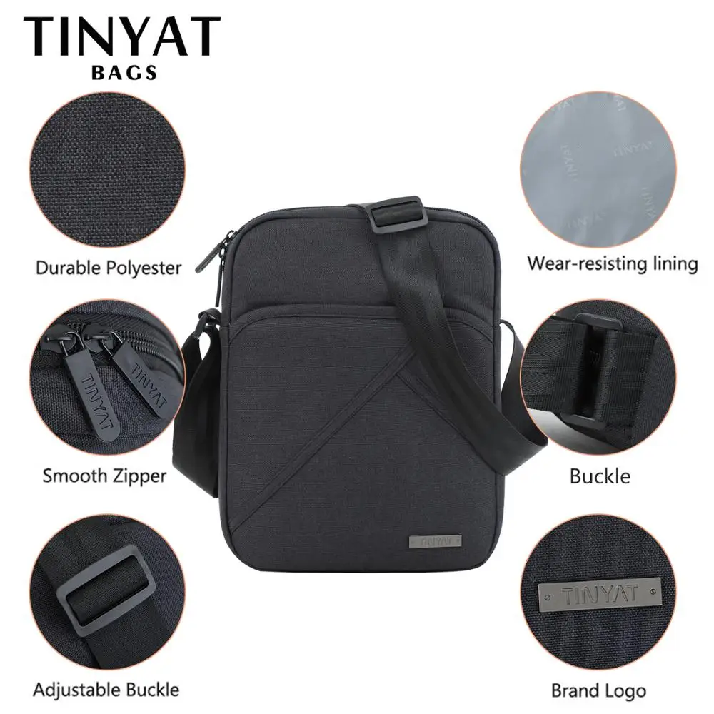 TINYTA Men's bag light Men Shoulder Bag for 9.7'pad 8 pocket Waterproof Casual crossbody bag Black Canvas Messenger bag shoulder