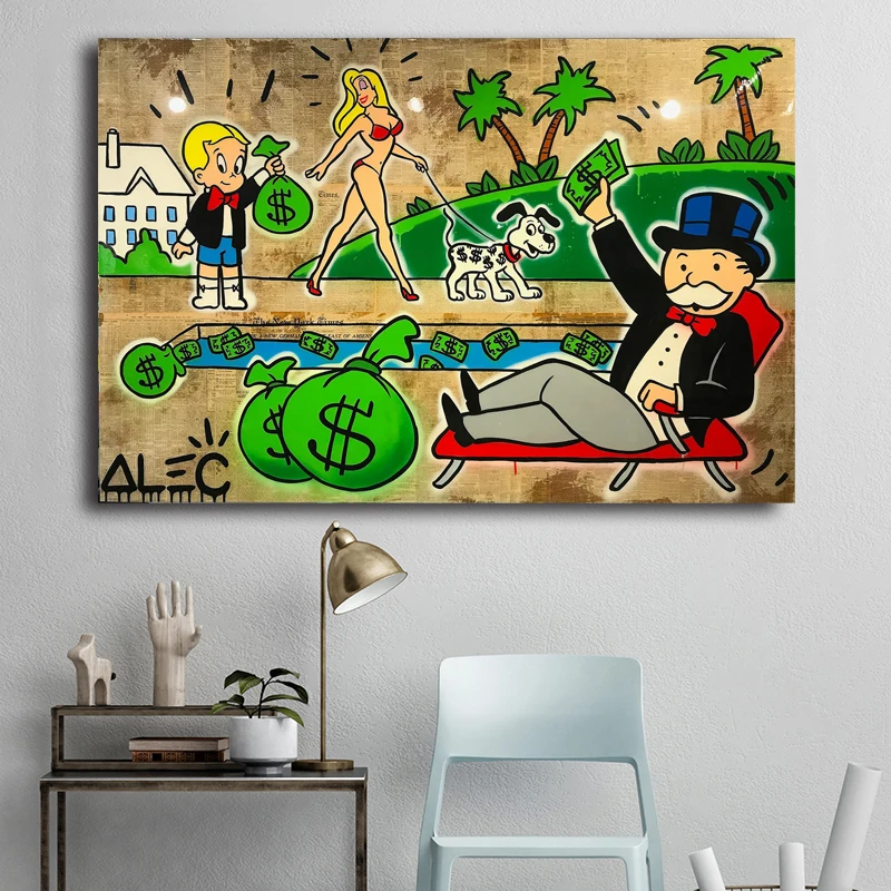 

ALEC Monopolies Funny Graffiti Wallpaper Art Canvas Poster Painting Oil Wall Picture Print Home Bedroom Decoration Framework HD